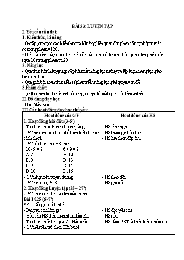 Kế hoạch bài dạy Toán 2 - Tuần 17, Bài 33: Luyện tập