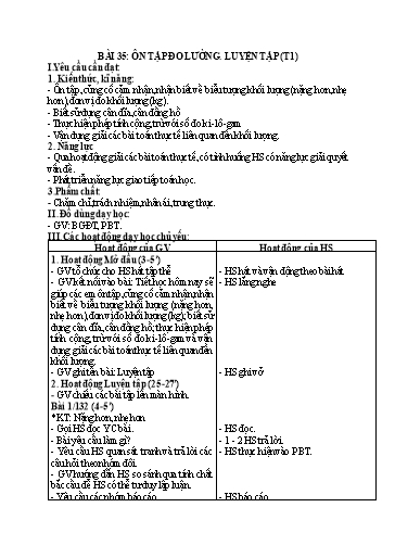 Kế hoạch bài dạy Toán 2 - Tuần 18, Bài 35: Ôn tập đo lường. Luyện tập (Tiết 1)