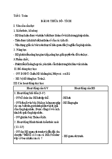 Kế hoạch bài dạy Toán 2 - Tuần 19, Bài 38: Thừa số - Tích
