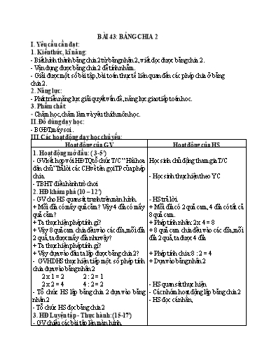 Kế hoạch bài dạy Toán 2 - Tuần 21, Bài 43: Bảng chia 2