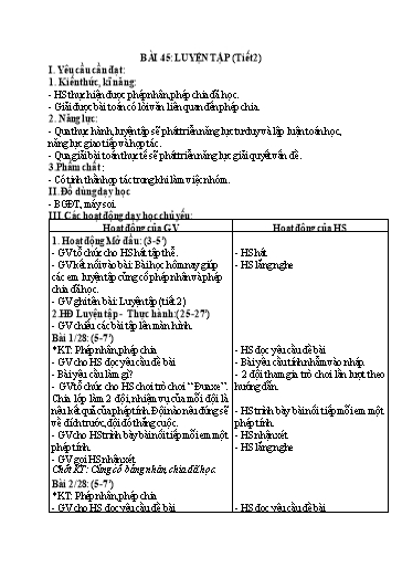 Kế hoạch bài dạy Toán 2 - Tuần 22, Bài 45: Luyện tập (Tiết 2)