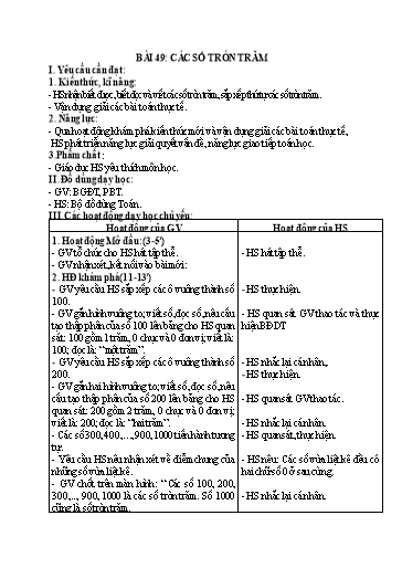 Kế hoạch bài dạy Toán 2 - Tuần 24, Bài 49: Các số tròn trăm (Tiết 2)