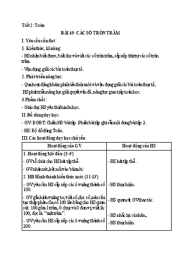 Kế hoạch bài dạy Toán 2 - Tuần 24, Bài 49: Các số tròn trăm