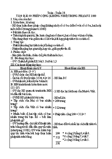 Kế hoạch bài dạy Toán 2 - Tuần 28, Bài 59: Phép cộng (không nhớ) trong phạm vi 1000
