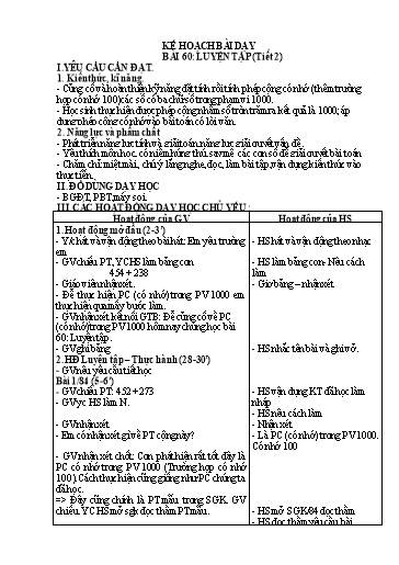 Kế hoạch bài dạy Toán 2 - Tuần 29, Bài 60: Luyện tập chung (Tiết 2)