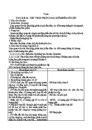 Kế hoạch bài dạy Toán 2 - Tuần 31, Bài 64: Thu thập, phân loại, kiểm đếm số liệu