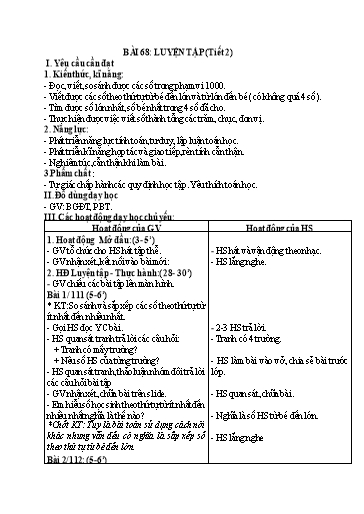 Kế hoạch bài dạy Toán 2 - Tuần 32, Bài 68: Luyện tập (Tiết 2)