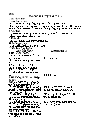 Kế hoạch bài dạy Toán 2 - Tuần 32, Bài 69: Luyện tập (Tiết 1)