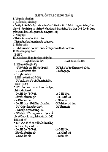 Kế hoạch bài dạy Toán 2 - Tuần 35, Bài 75: Ôn tập chung (Tiết 1)
