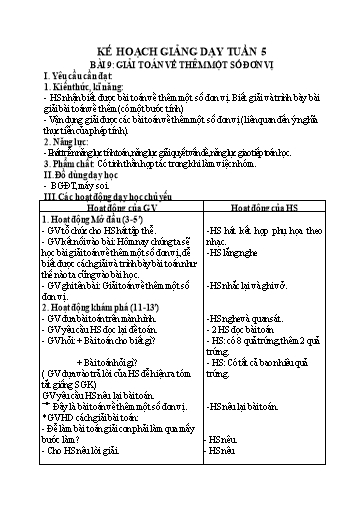 Kế hoạch bài dạy Toán 2 - Tuần 5, Bài 9: Giải toán về thêm một số đơn vị