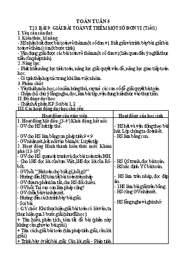 Kế hoạch bài dạy Toán 2 - Tuần 5, Tiết 23, Bài 9: Giải bài toán về thêm một số đơn vị (Tiết 1)