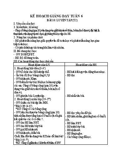Kế hoạch bài dạy Toán 2 - Tuần 6, Bài 10: Luyện tập (Tiết 2)