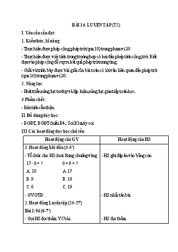 Kế hoạch bài dạy Toán 2 - Tuần 8, Bài 14: Luyện tập (Tiết 2)