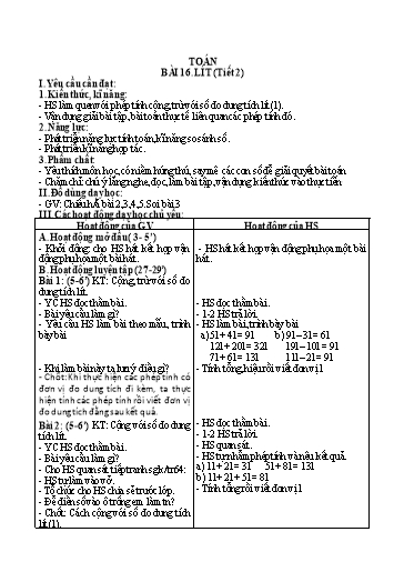Kế hoạch bài dạy Toán 2 - Tuần 9, Bài 16: Lít (Tiết 2)
