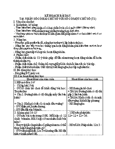 Kế hoạch bài dạy Toán 3 - Tiết 45, Bài: Nhân số có hai chữ số với số có một chữ số (Tiết 1)
