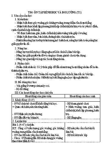 Kế hoạch bài dạy Toán 3 - Tiết 86, Bài: Ôn tập hình học và đo lường (Tiết 1)
