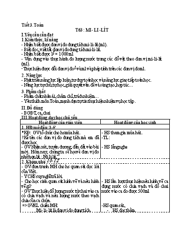 Kế hoạch bài dạy Toán 3 - Tuần 13, Bài 32: Mi-li-lít