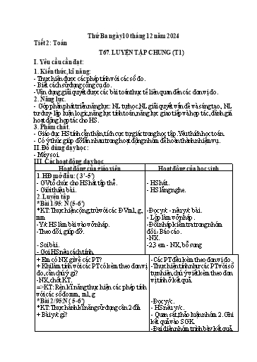 Kế hoạch bài dạy Toán 3 - Tuần 14, Tiết 67: Luyện tập chung (Tiết 1)