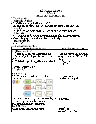 Kế hoạch bài dạy Toán 3 - Tuần 14, Tiết 68: Luyện tập chung (Tiết 2)