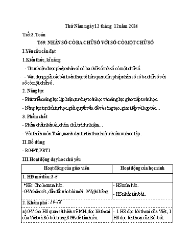 Kế hoạch bài dạy Toán 3 - Tuần 14, Tiết 69: Nhân số có ba chữ số với số có một chữ số