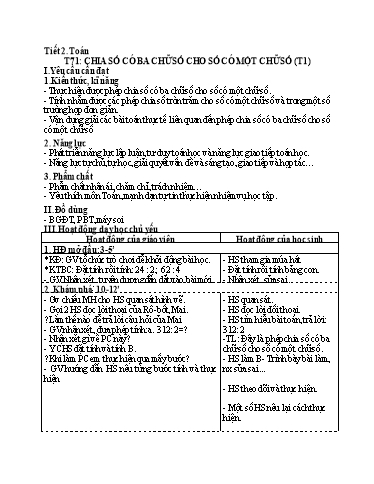 Kế hoạch bài dạy Toán 3 - Tuần 15, Tiết 71: Chia số có ba chữ số với số có một chữ số (Tiết 1)