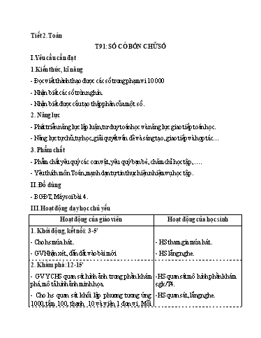 Kế hoạch bài dạy Toán 3 - Tuần 19, Tiết 91: Số có bốn chữ số