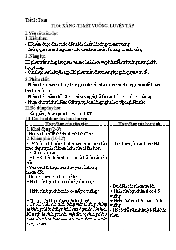 Kế hoạch bài dạy Toán 3 - Tuần 22, Tiết 106: Xăng-ti-mét vuông. Luyện tập
