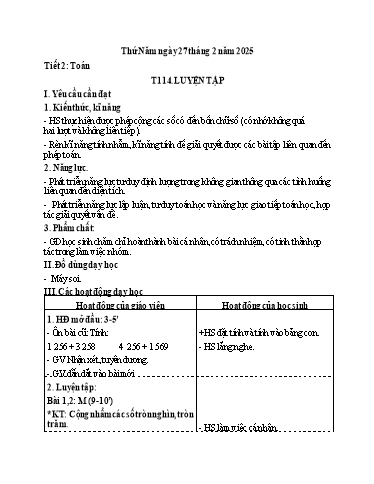 Kế hoạch bài dạy Toán 3 - Tuần 23, Tiết 114: Luyện tập