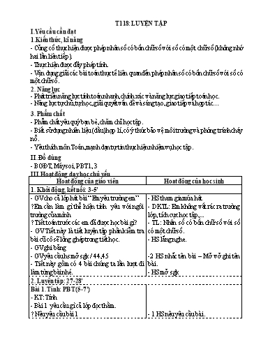 Kế hoạch bài dạy Toán 3 - Tuần 24, Tiết 118: Luyện tập