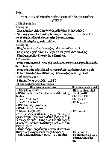 Kế hoạch bài dạy Toán 3 - Tuần 25, Tiết 121: Chia số có bốn chữ số cho số có một chữ số (Tiết 2)
