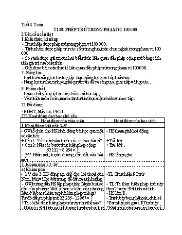 Kế hoạch bài dạy Toán 3 - Tuần 27, Tiết 138: Phép trừ trong phạm vi 100 000