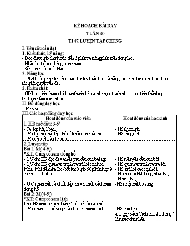 Kế hoạch bài dạy Toán 3 - Tuần 30, Tiết 47: Luyện tập chung
