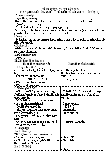 Kế hoạch bài dạy Toán 3 - Tuần 31, Bài 71: Chia số có năm chữ số cho số có một chữ số (Tiết 1)