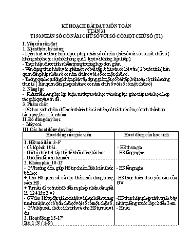 Kế hoạch bài dạy Toán 3 - Tuần 31, Tiết 150: Nhân số có năm chữ số với số có một chữ số (Tiết 1)