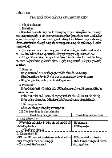 Kế hoạch bài dạy Toán 3 - Tuần 33, Tiết 161: Khả năng xảy ra của một sự kiện
