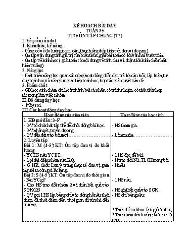 Kế hoạch bài dạy Toán 3 - Tuần 35, Tiết 175: Ôn tập chung (Tiết 2)