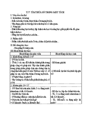 Kế hoạch bài dạy Toán 3 - Tuần 6, Tiết 27: Tìm thừa số trong một tích