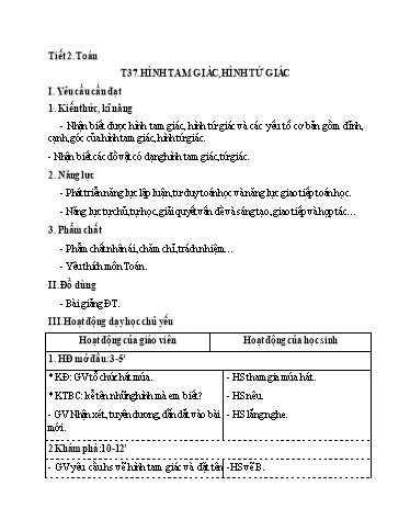 Kế hoạch bài dạy Toán 3 - Tuần 8, Tiết 37: Hình tam giác, hình tứ giác