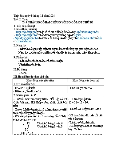 Kế hoạch bài dạy Toán 3 - Tuần 9, Tiết 45: Nhân số có hai chữ số với số có một chữ số