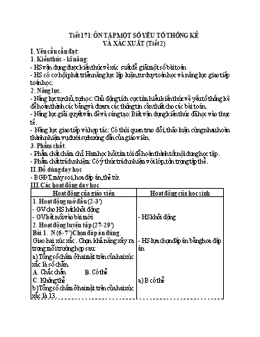 Kế hoạch bài dạy Toán 4 - Tiết 171: Ôn tập một số yếu tố thống kê và xác xuất (Tiết 2)