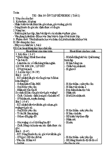 Kế hoạch bài dạy Toán 4 - Tuần 17, Bài 35: Ôn tập hình học (Tiết 1)