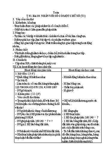 Kế hoạch bài dạy Toán 4 - Tuần 19, Bài 38: Nhân với số có một chữ số (Tiết 1)