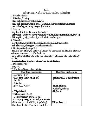 Kế hoạch bài dạy Toán 4 - Tuần 24, Bài 49: Dãy số liệu thống kê (Tiết 1)