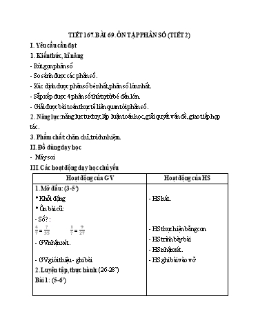 Kế hoạch bài dạy Toán 4 - Tuần 34, Bài 69: Ôn tập về phân số (Tiết 2)