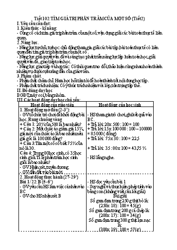 Kế hoạch bài dạy Toán 5 - Tiết 102: Tìm giá trị phần trăm của một số (Tiết 2)