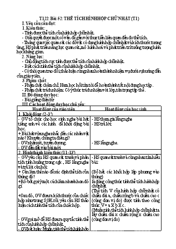 Kế hoạch bài dạy Toán 5 - Tiết 122, Bài 52: Thể tích hình hộp chữ nhật (Tiết 1)