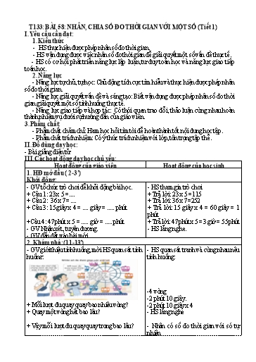 Kế hoạch bài dạy Toán 5 - Tiết 133, Bài 58: Nhân, chia số đo thời gian với một số (Tiết 1)