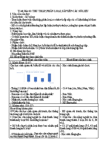 Kế hoạch bài dạy Toán 5 - Tiết 146, Bài 63: Thu thập, phân loại, sắp xếp các số liệu