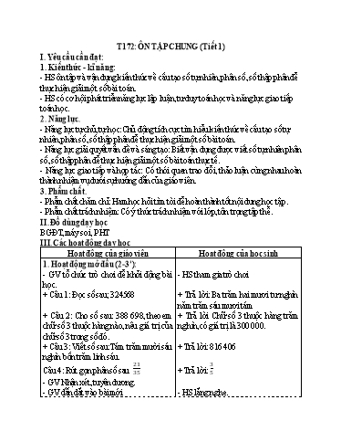 Kế hoạch bài dạy Toán 5 - Tiết 172: Ôn tập chung (Tiết 1)