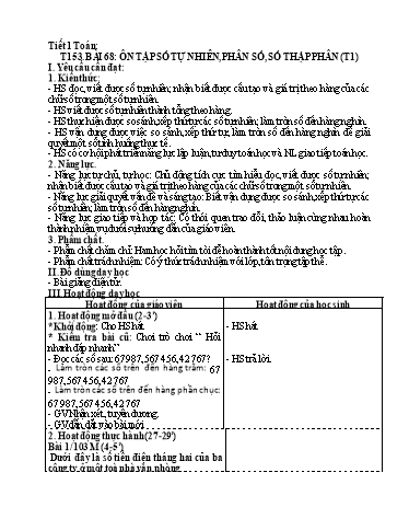 Kế hoạch bài dạy Toán 5 - Tiết 31, Bài 68: Ôn tập số tự nhiên, phân số, số thập phân (Tiết 1)